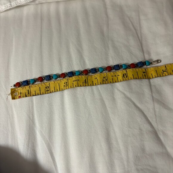 Carolyn Pollack Double Sided Reversible Turquoise Coral Lapis Lazuli Bracelet - Picture 5 of 15